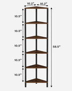 TUTOTAK Corner Shelf, 6-Tier Corner Bookshelf for Small Space, Narrow Display Corner Shelf Stand with Storage Rack, for Living Room, Bedroom, Rustic Brown BS05BB006