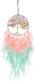 Pretty Jolly Macaroon Candy Tree of Life Dream Catcher Wall Decor with Healing Crystal Stone Handmade Feather Dream Catchers Decoration Wall Hanging Bedroom Living Room Wedding Party Home Decor-25.6"