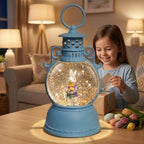 Easter Snow Globe Lantern, 9.4" Bunny Couple Lighted Snow Lantern with 6-Hour Timer, Battery or USB Powered, Spring Easter Decorations for Home, Easter Bunny Gift & Blue Easter Decor