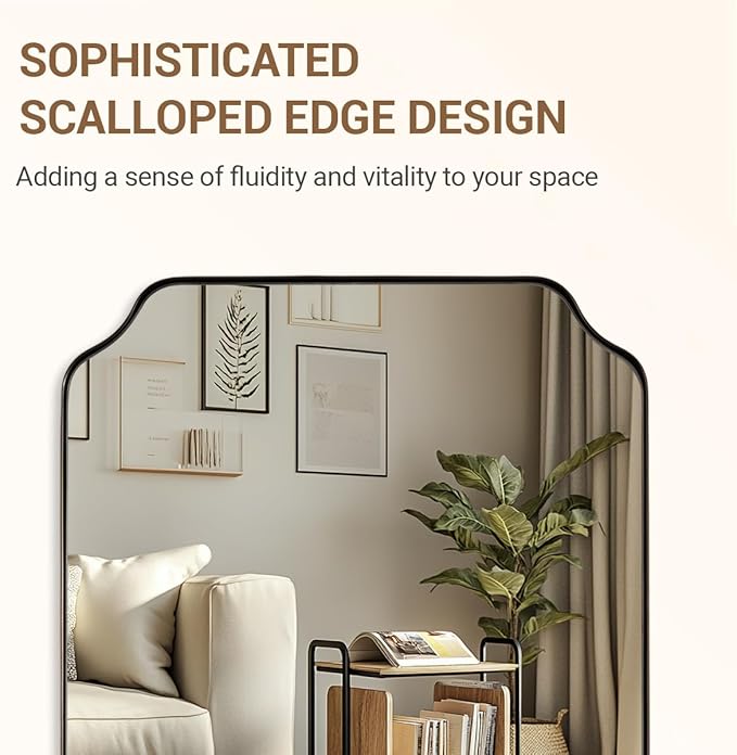 ANDY STAR 30"x48" Brushed Bronze Rectangle Mirror, Large Scalloped Bathroom Mirror in Premium Stainless Steel Frame, Timeless Shape with Unique Flair, Ideal for Home Remodel (Vertical/Horizontal)