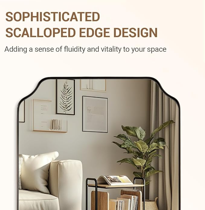 ANDY STAR Bronze Bathroom Mirror, 24x36 Inch Brushed Bronze Rectangle Mirror, Scalloped Mirror for Bathroom with Premium Stainless Steel Metal Frame, Thin Frame Deep 1’’