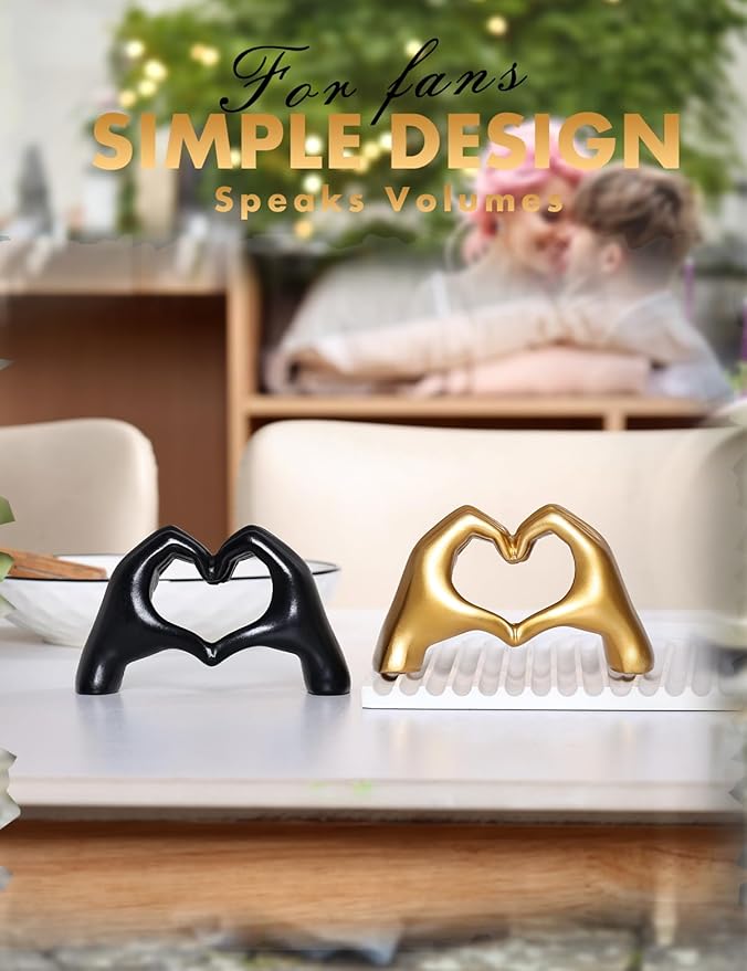 Small Heart Hands Sculpture-Gold Shelf Decor for Living Room, Love Finger Statue Modern Aesthetic Unique Accent Decor Bedroom Knick Knacks -Gifts for Wedding Christmas Birthday(Gold)