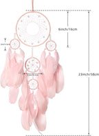 Pink Dream Catcher Wall Decor Handmade Feathers Dreamcatcher Wall Hanging Ornament Room Decor Craft Blessing Gift for Kids Boys Girls (Pink, No Light)