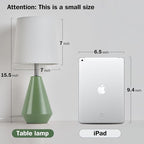 Small Bedside Table Lamp for Bedroom - Reading Desk Lamp with 3 Color Temperatures，15.5" Nightstand Ceramic Lamp with Fabric Shade for Kids Room,Living Room,Dorm,Home Office (Green+White)