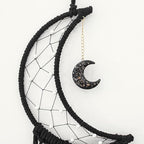 MOONFLY Black Moon Dream Catcher with Handmade Woven Cotton Macrame Wall Hanging Boho Home Decoration Ornament Craft Gift