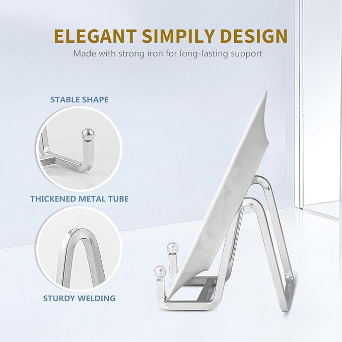 DIDUDIDU Plate Holder Easel Display Stand - Metal Plate Stands for Display - Tabletop Picture Stand - Silver Iron Easels for Display Pictures | Photo Frames | Book | Decorative Plates | Plaque