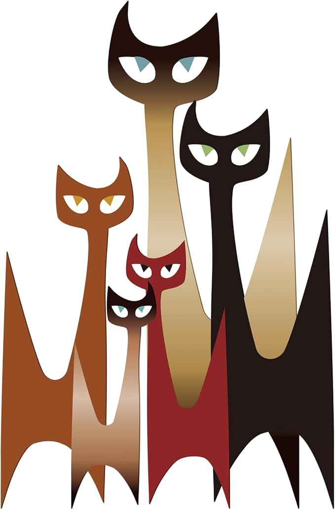 Wesiti Cat Wall Art Decor Iron Wall Sculptures Decor for Cats Lover 10.6 x 15.7 Inches Colorful Mid Century Cat Retro Signs for Home Living Room Bedroom Kitchen Office(Modern)