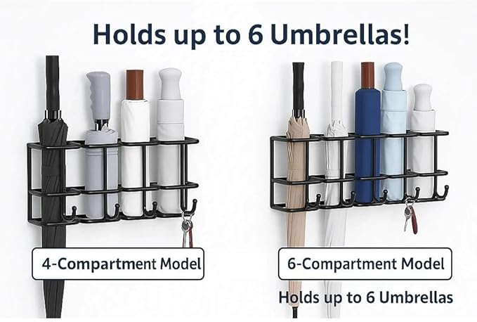 Wall Mounted Umbrella Holder for Entryway, Modern Metal Space-Saving Umbrella Stand Rack Indoor Organizer for Home Office Apartment(White,46.5CM)