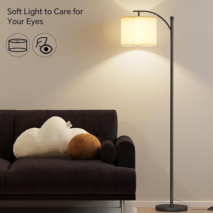 SUNMORY Arc Floor Lamp,Modern Floor Lamp with 3 Color Temperatures Bulb,Metal Standing Lamps with Adjustable Hanging Lampshade,Tall Floor Lamps for Living Room (Black)