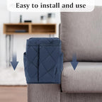 Remote Control Holder, Non Slip Bedside Armchair Caddy, Recliner Arm Caddy Armrest Organizer with 14 Pockets for Cell Phone TV Remote Control Magazines, Dark Blue