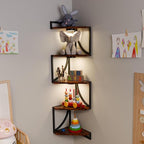 HAAYOT Corner Shelf Wall Mounted with Lights, 5-Tier Floating Metal Shelves for Living Room, Bedroom, Rustic Brown