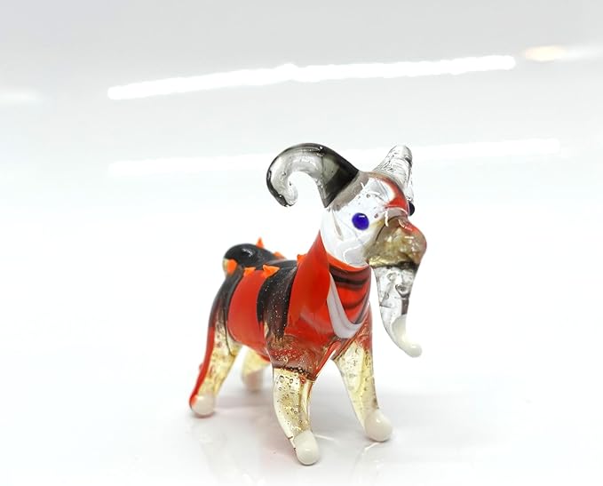 Goat Tiny Figurines Animals Hand Blown Color Glass Art Collectible Gift Home Décor (Orange Black)