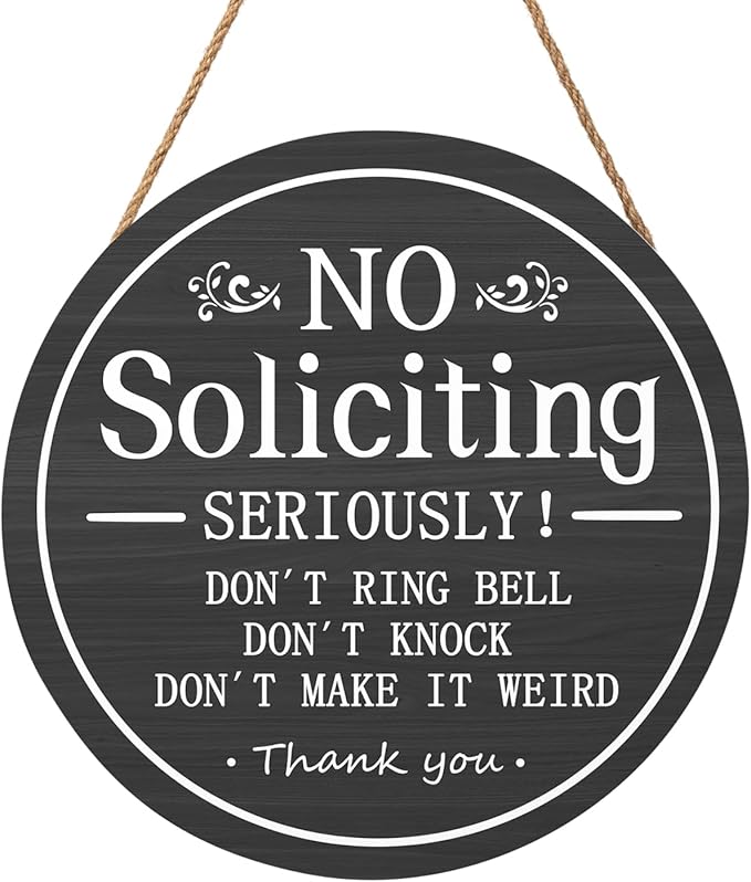 Funny No Soliciting Sign for House 12"x12" Do not Knock or Ring Doorbell Wooden Signs for Front Door Rustic No Soliciting Welcome Sign Hanging Decorations for Home Yard Garden Farmhouse Porch