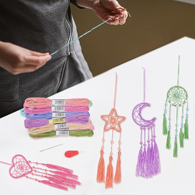 INFUNLY 24 Set DIY Small Dream Catcher Kit Candy Colors Mini Dream Catcher Kit Star/Moon/Heart/Round Handmade Dreamcatcher Kit with Instructions Hanging Ornament for Bedroom Car Mirror Keychain Bag