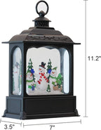 Wondise Christmas Musical Snow Globe Lantern with 6 Hour Timer, 11.2 Inch USB Plug-in & Battery Operated Spinning Water Glitters Lighted Snow Globe Lantern Christmas (Snowman Family)