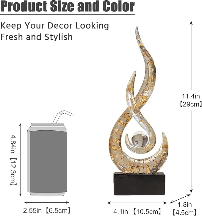 Modern Abstract Art Table Decoration,Resin Flame Statue Modern Centerpiece Ornaments for Living Room Great Gift Idea Home Decor,Collectibles (White+Gold)
