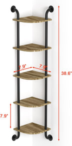 Tinpin Corner Shelf Wall Mount 5-Tier, Wall Decor for Home Living Room Bedroom, Wall Corner Shelves Bookshelf, Rustic Industrial Pipe Shelves Thanksgiving Day, Brown