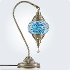 Yarra-Decor Turkish Moroccan Lamp with Bronze Base 3 Color Options Handmade Swan Neck Tiffany Mosaic Glass Bedside Lamps for Bedroom (LED Bulb Included)
