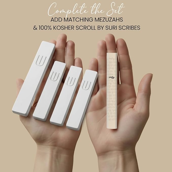 SURI Mezuzah for Door with Scroll – 6 Inch Modern Mezuzah Case with Non Kosher Scroll Included, Fits up to 5” Scroll, Easy Adhesive Installation, Gift Box Included