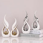 2 PCS White Silver Ceramic Statues For Home Decor Accents, Modern Abstract Art Sculptures, Elegant Tabletop Decorative Objects For Dining Room, Entryway, Tv Stand, Mantel, Coffee Table Centerpieces