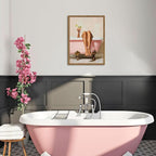 Funny Girl Bathroom Wall Art Pink Cute Girly Bathtub Wall Decor Picture, Trendy Girl Bathroom Martini Cocktail Poster Canvas Print Painting Minimalist Cute Woman Artwork 12x16 inch Wood Framed
