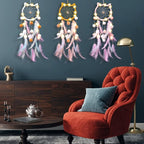 LED Light Up Feather Dream Catcher for Bedroom, Cat Shaped Lighted Dream Catcher with LED Fairy Lights for Girls Boys Kids Adults Room Decor Boho Decor Ornament Craft Gift