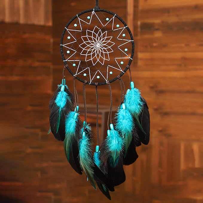 Blue Dream Catchers Handmade, Boho Traditional Circular Net for Wall Hanging Decor, Bedroom Kids, Home Decoration, Art Ornament Craft Gift