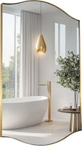 ANDY STAR Gold Bathroom Mirror, 24"x36" Brushed Brass Scalloped Wall Mirror in Stainless Steel Metal Frame, Unique Vanity Mirror with Modern Curved Edge Design, Ideal for Bathroom, Bedroom, Entryway