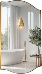 ANDY STAR Gold Bathroom Mirror, 24"x36" Brushed Brass Scalloped Wall Mirror in Stainless Steel Metal Frame, Unique Vanity Mirror with Modern Curved Edge Design, Ideal for Bathroom, Bedroom, Entryway