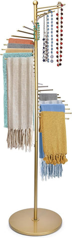 Metal Scarf Rack, Freestanding Spiral Scarf Holder Commercial Hijab Organizer Belt Pants Hanger with 30 Rods for Clothing Store Home, Space Saving Shelves (Color: Gold, Size: 17''x67'')