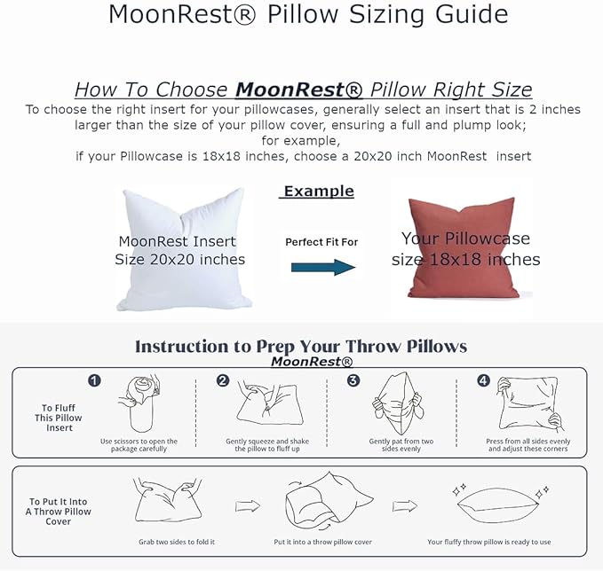 MoonRest® 21x21 Inch Synthetic Down Alternative Square Pillow Insert Form Stuffer for Sofa Shams, Decorative Throw Pillow, Cushion and Bed Pillow Stuffing - Hypoallergenic 21“X 21”