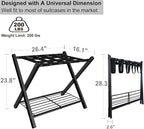 Folding Luggage Rack for Guest Room, Metal Foldable Suitcase Stand Holder with Metal Shelf for Bedroom, Black, 2pack