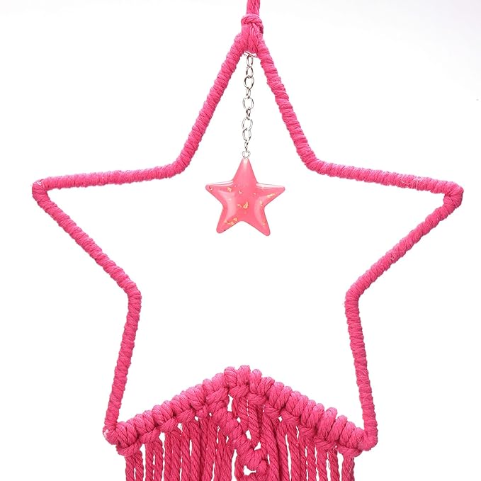 MECCANIXITY Macrame Dream Catchers, Rose Red Handmade Star Design Woven Cotton Dream Catcher Wall Hanging for Home Bedroom Decoration Ornament Craft Gift