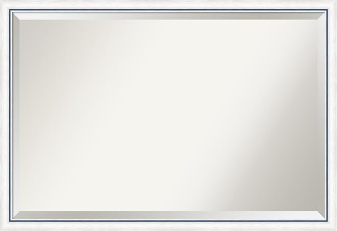 Amanti Art White Wall Mirror 26x38 Morgan White Blue Rectangle Bathroom Mirror for Wall Decor Living Room, Large Modern Wood Frame, Hangs Horizonally and Vertically, Bathroom Decor, Beveled Edge
