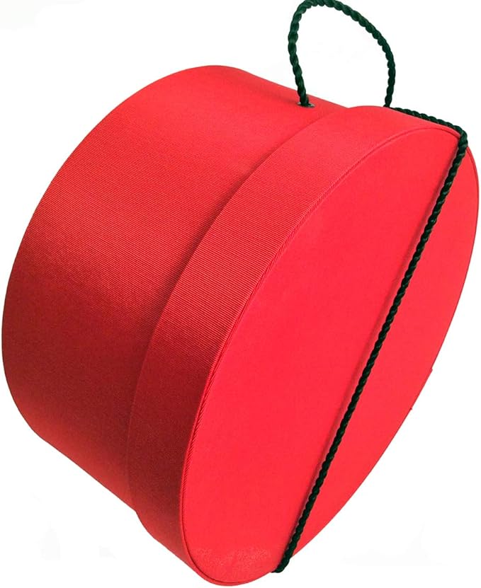 Sarah's Hat Boxes Classic Red Hat Box – 21.5" x 11.5" (Dia. x Ht.) Handmade in USA – Odorless Non-Toxic Adhesive, Cording Handle – Premium Storage for Hats & Accessories