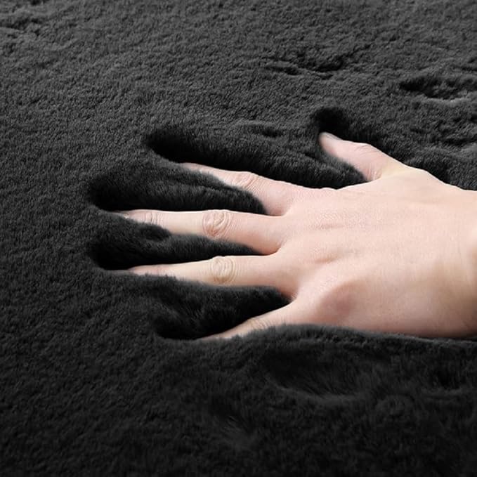 Black Shag Faux Rabbit Fluffy Fur Rugs for Bedroom Machine Washable Runner Rugs for Living Room 2x8 Runner Rug Nursery Rug