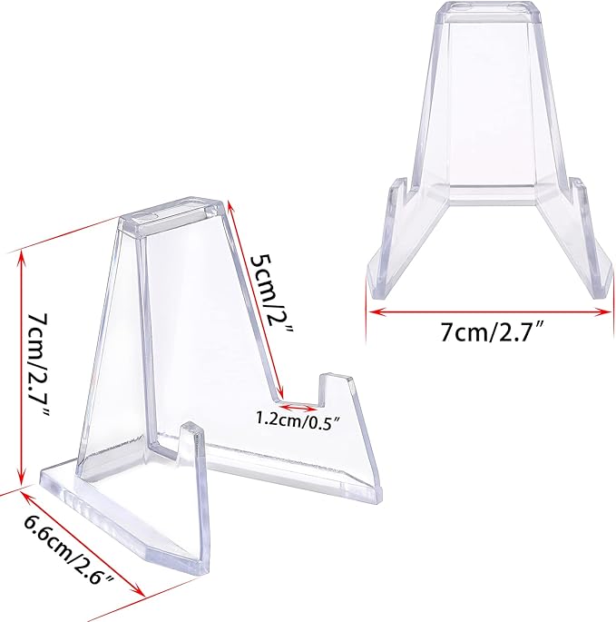 Hipiwe 10 Packs Acrylic Easel Stands X-Large Clear Coin Display Easel Holder for Displaying Agate Slices Coins Challenge Medals Casino Chips, 2.7 Inch Tall