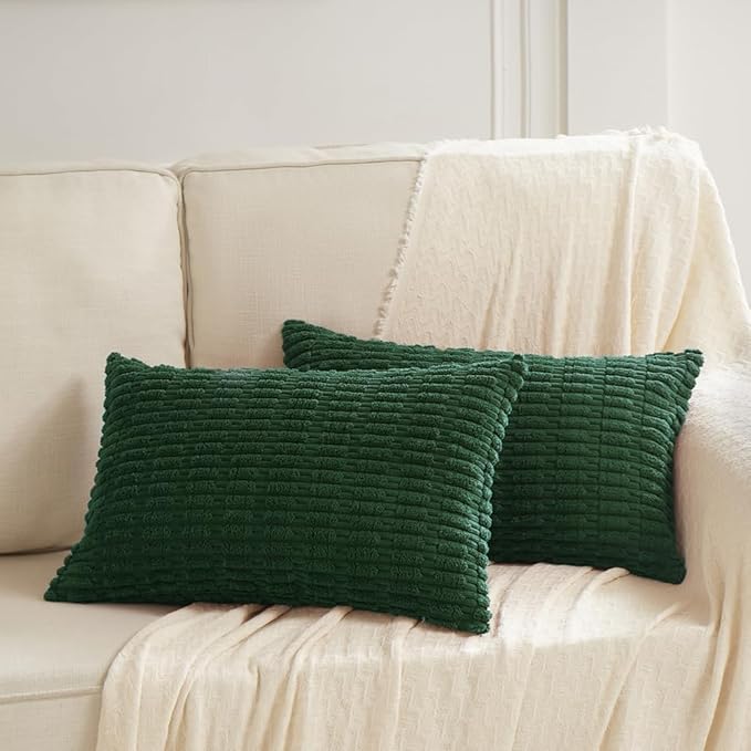 Fancy Homi 4 Packs Decorative Throw Pillow Covers for Living Room Couch Bed, Modern Farmhouse Boho Home Décor Accent Cushion Case, 20" x 12", Dark Green