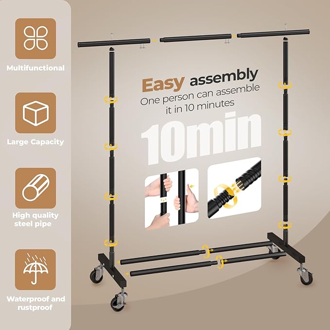 Abiglifty Clothes Rack for Hanging Clothes, Clothing Rack with Wheels, Portable Closet for Laundry, Room (Black)