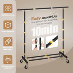 Abiglifty Clothes Rack for Hanging Clothes, Clothing Rack with Wheels, Portable Closet for Laundry, Room (Black)
