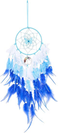 Dreamlike Butterfly Tree of Life Dream Catcher Wall Decor Blue Dream Catcher with Crystal Stone Handmade Feather Dreamcatchers Home Decor Wall Hanging for Girls Bedroom Wedding Craft Gift-29.5"