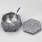 FREELOVE Concrete Ashtray with Lid & Stainless Steel Ashtrays for Cigarettes, Cement Ash Tray Smoking Holder Indoor Smokeless Outdoor Windproof Patio Home Office Cool Decor(Stone Grey, Small)
