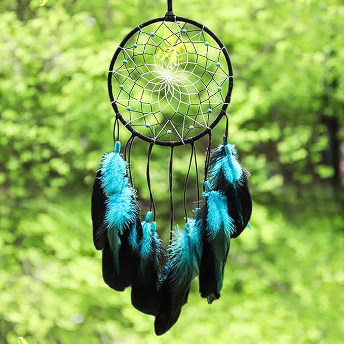 Blue Dream Catchers Handmade, Boho Traditional Circular Net for Wall Hanging Decor, Bedroom Kids, Home Decoration, Art Ornament Craft Gift