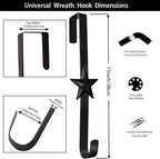 3 Pcs 15 Inch Wreath Hanger for Front Door Star Pattern Garland Hanger Over The Door Metal Door Wreath Decoration Hanger Hook for Various Festive Wreaths Hanging Towels Coats Etc (Black)