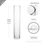 WGVI Quality Thick Weighted Tall Clear Cylinder Glass Vase, 3" W x 16" H, Flower Arrangement Candle Holder Floral Container Wedding Centerpieces Home Decor Bulk Wholesale, 6 Pieces