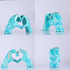 Navy blue hand heart decoration, heart hand statue, love finger sculpture wedding decoration, suitable for bookshelf coffee table office bedroom TV cabinet bookshelf small ornaments home decoration.