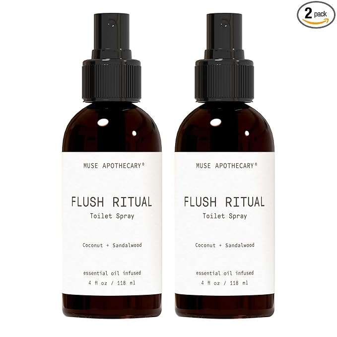 Muse Apothecary Flush Ritual - Aromatic & Refreshing Toilet Spray, Use Before You Go, 4 oz, Infused with Natural Essential Oils - Coconut + Sandalwood, 2 Pack