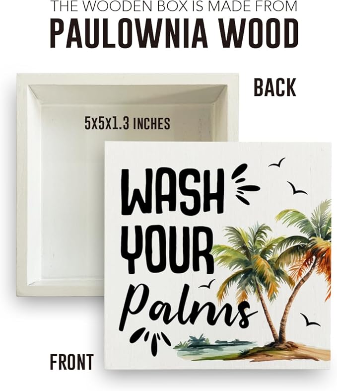 Tropical Bathroom Decor Tropical Decor Wash Your Palms Summer Decorations Wooden Box Sign for Home Office Farmhouse Table Shelf