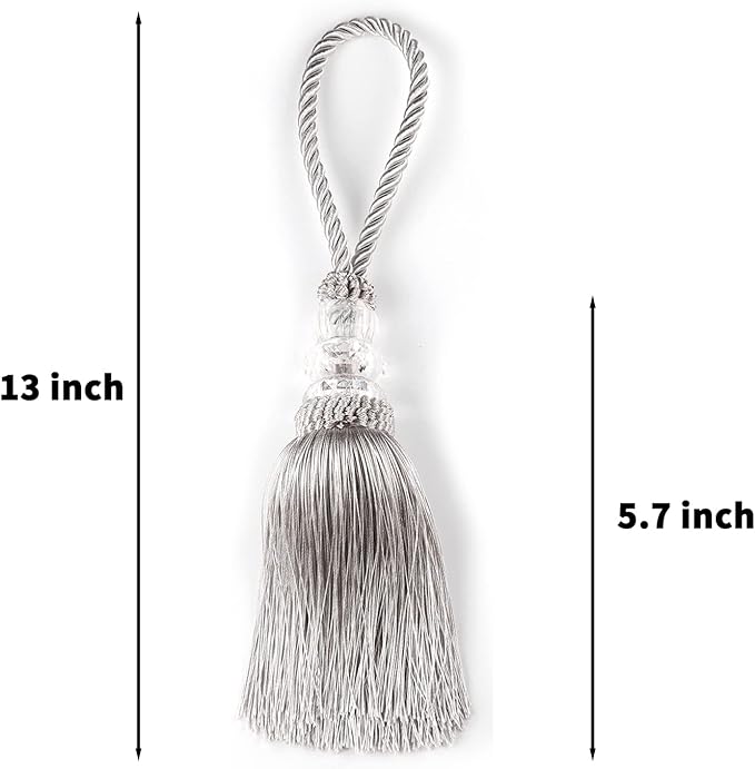 2 Pack Gold and Silver Tassel Key With Loops, Large Handmade Craft, DIY Accessories for Home Decoration (Silver, 2)