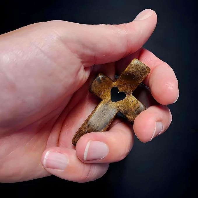 Wooden Cross Fidget Wood Pocket Prayer Fidget Cross to Hold Gifts for People with Depression/Anxiety(Black 5pcs)
